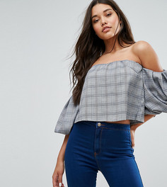 Кроп-топ в клетку с пышными рукавами Missguided - Серый