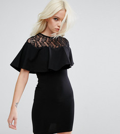 Облегающее платье мини с кружевом и оборкой ASOS PETITE - Черный