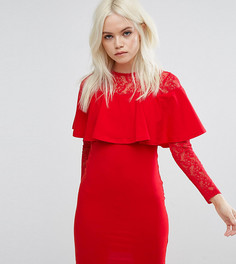 Облегающее платье мини с кружевом и оборкой ASOS PETITE - Красный