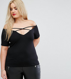 Топ с открытыми плечами и решеткой из ремешков ASOS CURVE - Черный