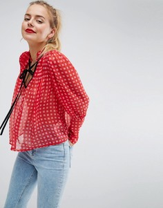 Свободная блузка в клеточку с контрастной завязкой ASOS - Мульти