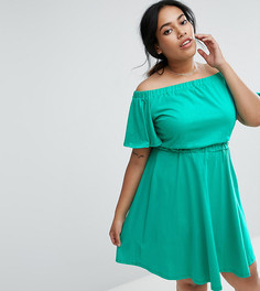 Короткое приталенное платье с открытыми плечами ASOS CURVE - Зеленый