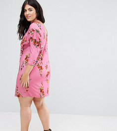 Платье-футболка мини с оборкой и цветочным принтом ASOS CURVE - Мульти