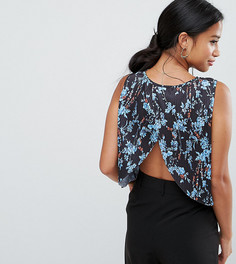 Плиссированный топ с разрезом на спине и цветочным принтом ASOS PETITE - Мульти