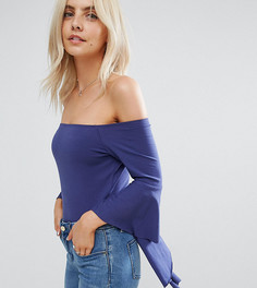 Топ с открытыми плечами и оборками ASOS PETITE - Темно-синий