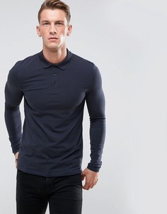 Синее обтягивающее поло с длинными рукавами ASOS - Темно-синий