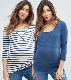 Набор из 2 трикотажных топов с рукавами 3/4 и запахом Mamalicious - Темно-синий Mama.Licious