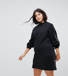 Трикотажное платье оверсайз с молниями ASOS CURVE - Черный