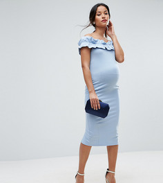 Платье с широким вырезом и оборкой ASOS Maternity PETITE - Синий