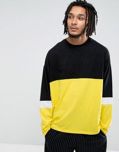 Свободный длинный лонгслив колор блок ASOS - Черный