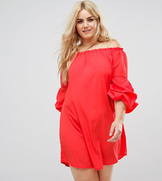 Платье с широким вырезом и оборками на рукавах AX Paris Plus - Красный