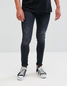 Темно-синие супероблегающие джинсы с потертостями ASOS - Синий