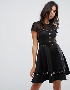 Короткое приталенное платье с сетчатыми вставками и люверсами ASOS - Черный