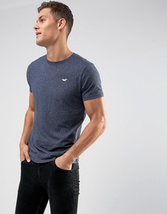 Темно-синяя облегающая футболка с круглым вырезом и логотипом Hollister - Темно-синий
