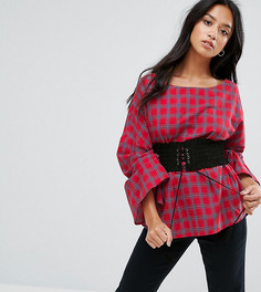 Красный топ в клетку с корсетом New Look Petite - Красный