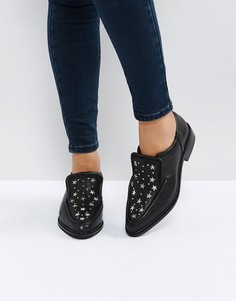 Черные кожаные туфли на плоской подошве с отделкой заклепками Sol Sana Nancy - Черный