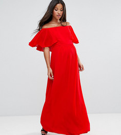 Платье макси с открытыми плечами и оборками Queen Bee Maternity - Красный