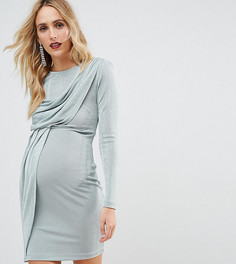 Асимметричное облегающее платье мини с подплечниками ASOS Maternity - Зеленый