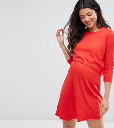 Асимметричное двухслойное платье в полоску с рукавами 3/4 ASOS Maternity NURSING - Красный