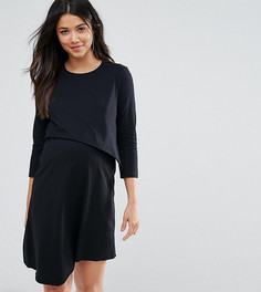 Асимметричное двухслойное платье в полоску с рукавами 3/4 ASOS Maternity NURSING - Черный