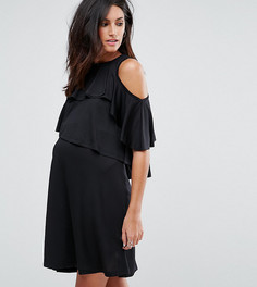 Платье с вырезами на плечах и рюшами ASOS Maternity NURSING - Черный