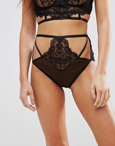 Трусы с завышенной талией и кружевом ASOS Kitty - Черный