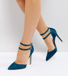 Атласные туфли на каблуке для широкой стопы из двух частей New Look - Синий