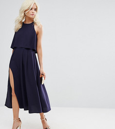 Платье миди с кроп-топом и высоким разрезом ASOS PETITE - Темно-синий