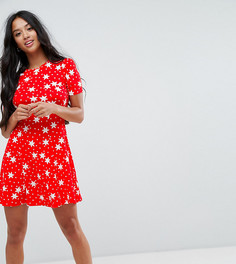 Чайное платье мини со звездным принтом ASOS PETITE - Красный