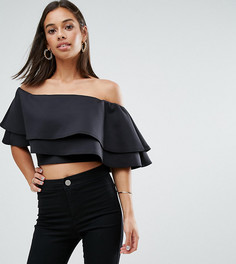 Топ с открытыми плечами и оборками ASOS PETITE - Черный