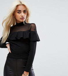 Топ с сеточкой и оборкой ASOS PETITE - Черный