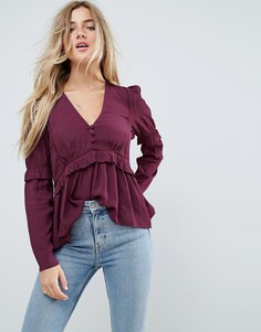 Блузка с кружевом и оборками ASOS - Черный