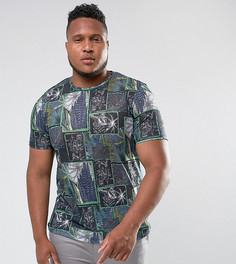 Футболка из ткани под лен с плиточным принтом ASOS PLUS - Мульти