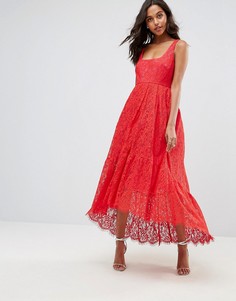 Платье миди с квадратным вырезом ASOS - Красный