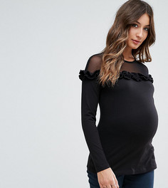 Лонгслив с сетчатой вставкой и оборкой ASOS Maternity - Черный