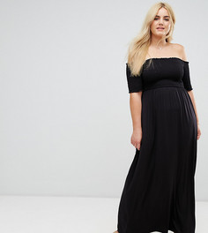 Сарафан макси с открытыми плечами и сборками ASOS CURVE - Черный