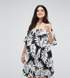 Платье с открытыми плечами и пальмовым принтом ASOS CURVE - Мульти