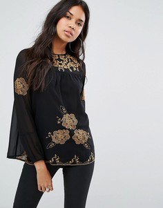 Шифоновая блузка с вышивкой Boohoo - Черный