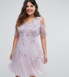 Короткое приталенное платье с отделкой и открытыми плечами Frock And Frill Plus - Фиолетовый