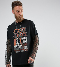 Оверсайз-футболка с кружевными длинными рукавами и принтом Ozzy Reclaimed Vintage Inspired - Черный