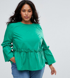 Хлопковый свободный топ с оборками ASOS CURVE - Зеленый