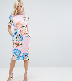 Платье-футляр миди с цветочным принтом ASOS PETITE - Мульти