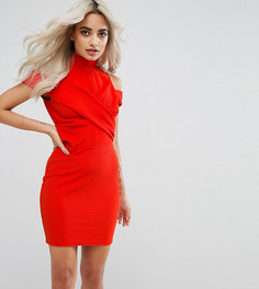 Облегающее платье мини в рубчик с вырезами на плечах ASOS PETITE - Красный