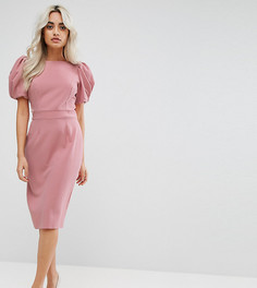 Платье-футляр миди с длинными рукавами ASOS PETITE - Розовый