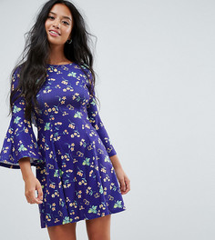 Чайное платье с принтом и оборкой на спине ASOS PETITE - Синий