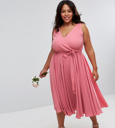 Платье миди с бантом ASOS CURVE WEDDING - Розовый