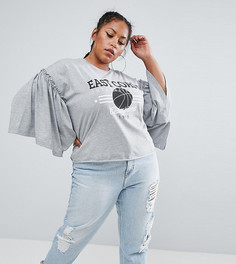 Футболка с рукавами клеш и принтом ASOS CURVE - Серый