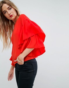 Топ с двухслойными оборками на рукавах ASOS - Оранжевый