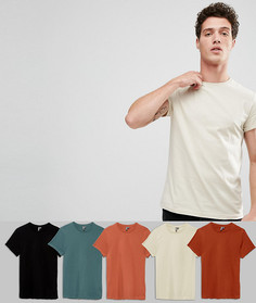 Комплект из 5 футболок с подвернутыми рукавами и круглым вырезом ASOS - СКИДКА - Мульти