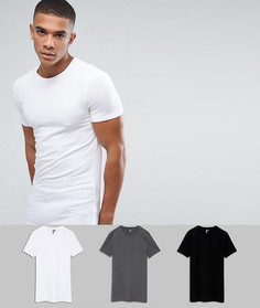 3 удлиненных футболки (белая/черная/темно-серая) ASOS - СКИДКА - Мульти